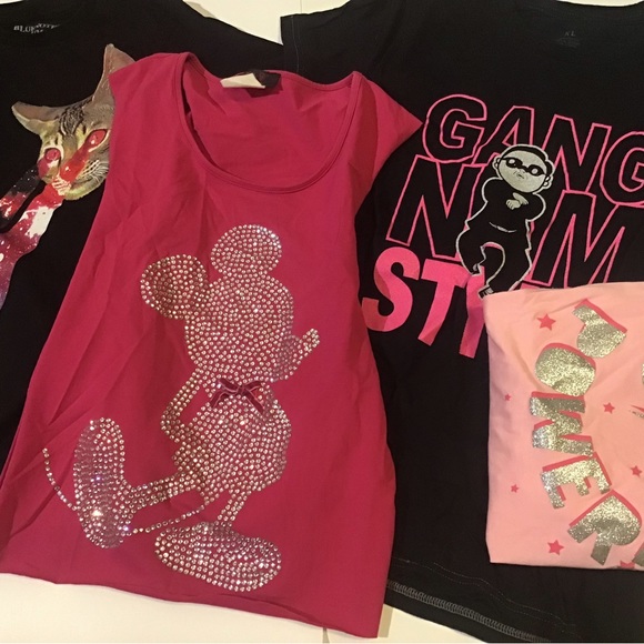 4 graphic t shirt bundle pink with laser cat, Minnie Mouse crystal, and more - Picture 13 of 16